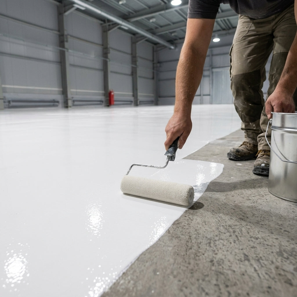 High-build epoxy garage floor paint, solvent-free, multiple colours