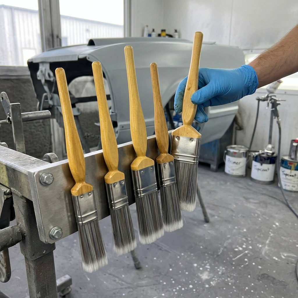 5-piece synthetic paint brush set with wooden handles